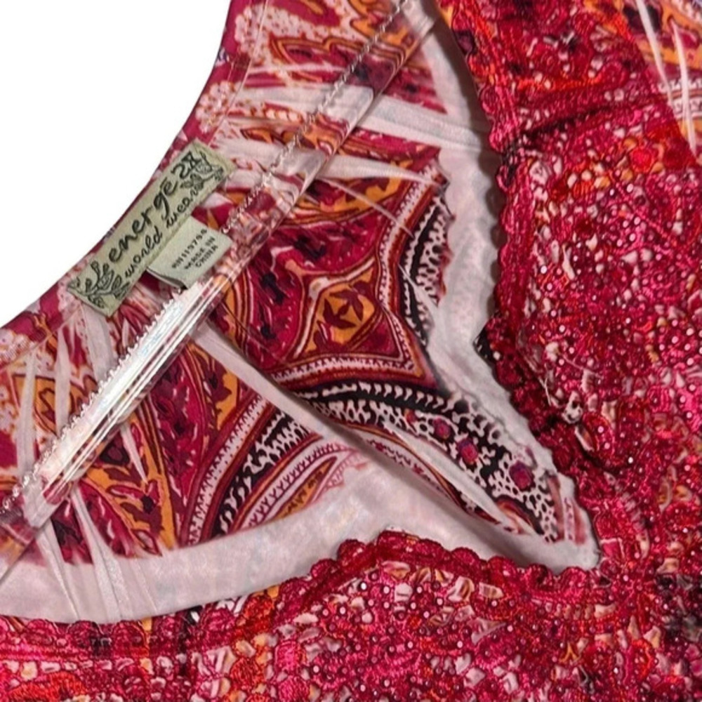 Energe 2x Red + Multicolor Boho Print Flutter Sho… - image 3